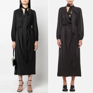 Zimmermann FW23 Silk Tie-Neck Gathered Bollow Dress in Black sz 0 US 4 795$ NWT